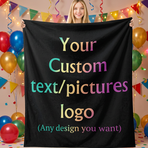 Plaid en flanelle personnalisé avec logo imprimé, design moderne rectangulaire pour la décoration, 100% polyester, lavable en machine, utilisable toute l'année - Product Image 1