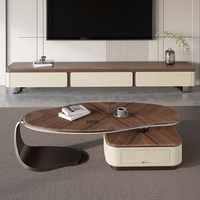 Meubles de salon, table basse moderne en bois massif durable, design unique en forme de feuille, avec tiroir