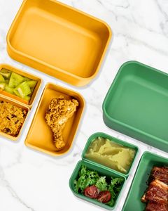 Lonchera Bento de Silicona de Grado Alimenticio, 3 Compartimentos, Contenedores para Control de Porciones, para Adultos y Estudiantes, Apta para Microondas y Lavavajillas - Product Image 2