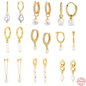 Boucles d'oreilles pendantes en argent pur et perles, avec un design sophistiqué et élégant, effet amincissant pour les oreilles - Product Image 2