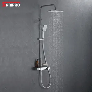 SANIPRO Conjunto de chuveiro Brass Wall Mounted Square Bathroom Shower Set with 2 Way Push Button Diverter Valve
