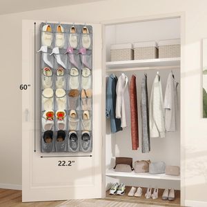 24 Pockets Over The Door <b>Shoe</b> Organizer Hanging Mesh <b>Storage</b> For Closet <b>Space</b> <b>Saving</b> <b>Shoe</b> Rack - Product Image 4