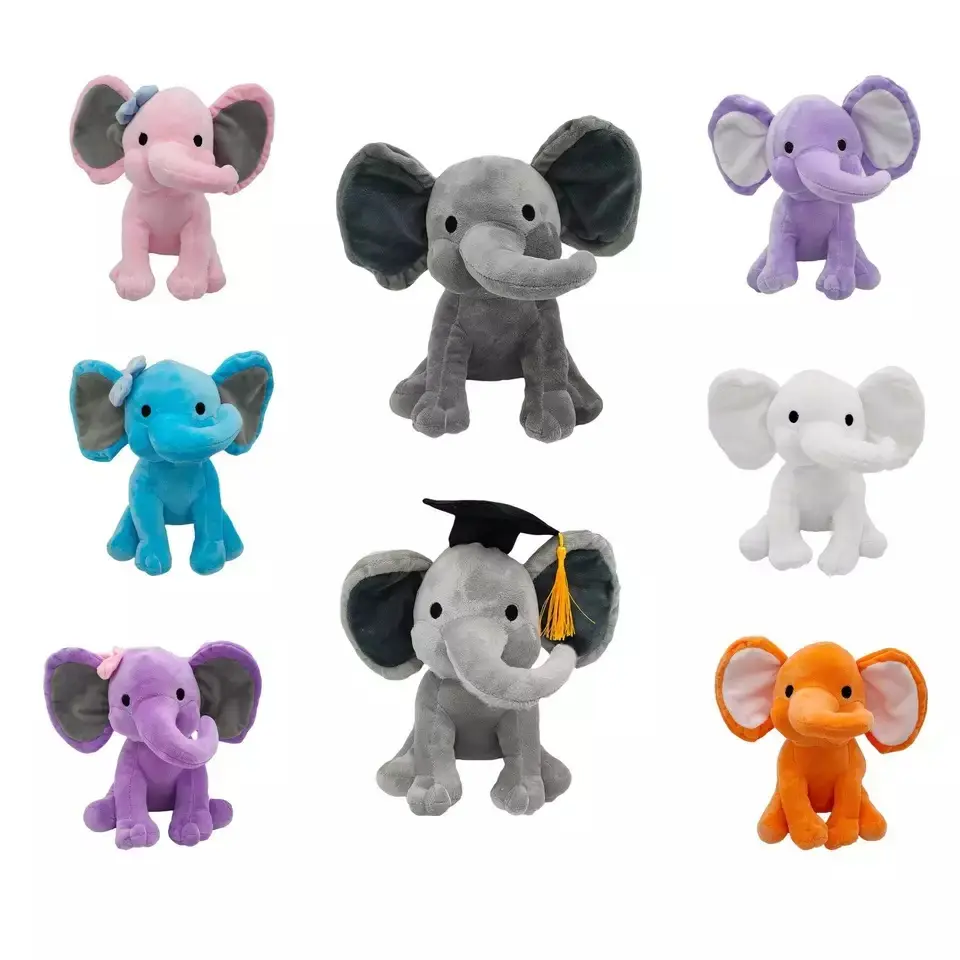 QY produk baru menjual gajah halus mewah dengan hari kelahiran boneka gajah abu-abu mainan gajah telinga besar