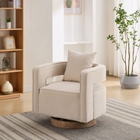 Fauteuils modernes confortables en mélange de lin, fauteuils pivotants à dossier ouvert avec base vieillie, fauteuils à accoudoirs pour salle de lecture
