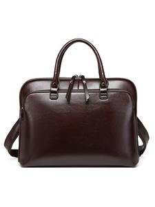 Bolso de negocios de cuero genuino marrón oscuro con correa de hombro ajustable para viajes de oficina de hombres - Product Image 2