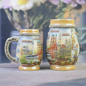 Jarra de Cerveza de Porcelana Estilo Alemán Clásico con Asa, Diseño de Relieve de Monumentos de Múnich, Sublimación, Ecológica, Reutilizable, Temática de Baviera - Product Image 2