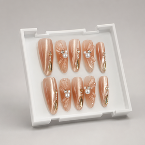 Faux ongles à presser en amande, avec perles 3D et strass, couvrance totale, pré-dessinés, prêts à poser pour les doigts - Product Image 4