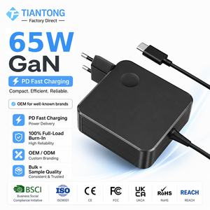 <span class=keywords><strong>Chargeur</strong></span> secteur USB 65W avec cordon de type C fixe, adaptateur secteur pour ordinateur portable MacBook Lenovo Dell HP OEM Factory - Product Image 1