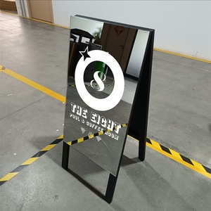 Outdoor Portable Sign Board Mirrored Stainless Steel A-<b>frame</b> Signage Floor Signs Stand Pavement Sidewalk a <b>Frame</b> Sign - Product Image 3