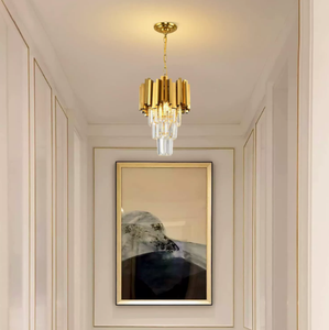Lustre moderne en cristal doré et aluminium avec hauteur réglable, douille E27 pour éclairage intérieur de maison et villa - Product Image 6