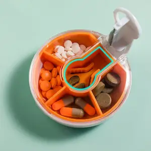 Caixa dispensadora de pílulas, caixa de plástico redonda para remédios, organização de pílulas, 7 dias
