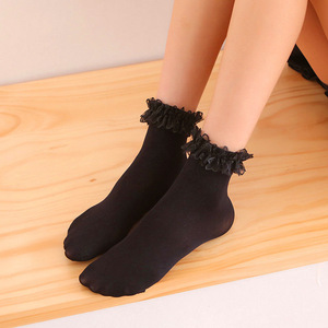 White Lace <b>Socks</b> Women Short Cotton Mid Calf Floral Trim Lolita Summer Thin <b>Sock</b> For Youth Casual Wear - Product Image 2