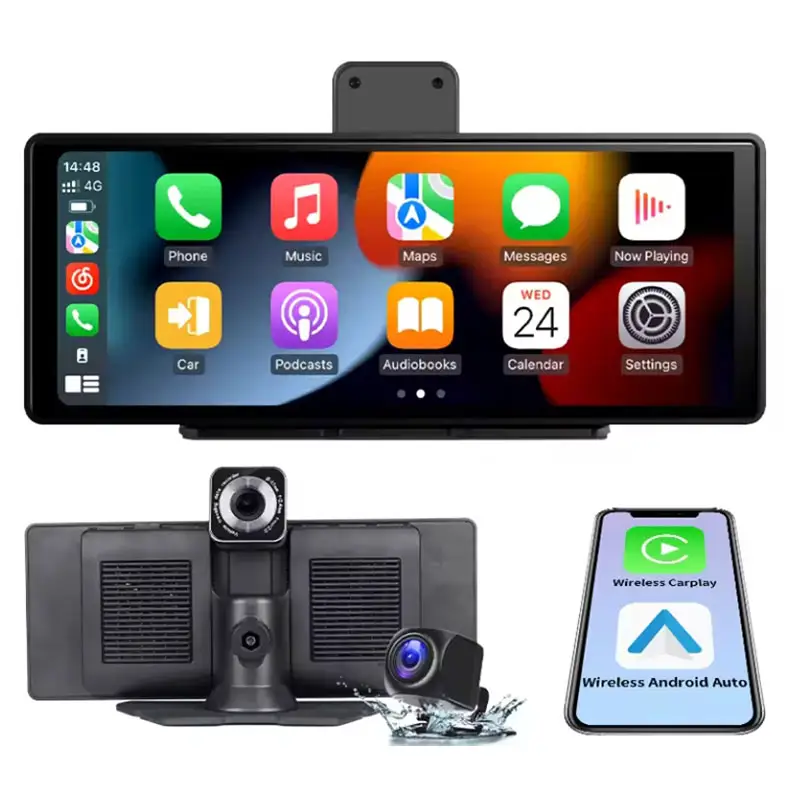 Carabc 1080p không dây 10.26 "Android Auto Carplay Xe Màn hình hiển thị Android phổ xe Băng đài phát thanh Màn hình cảm ứng với máy ảnh