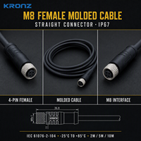 Câble de capteur KRONZ M8, droit, 3 broches, femelle, code A, étanche IP67, connecteur circulaire aéronautique