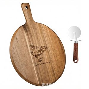 Gleenflux Acacia Wood Pizza <b>Tray</b> 40.6x30.5cm Round With Handle For Serving And Cutting - Product Image 2