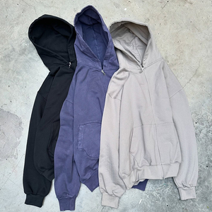 เสื้อฮู้ดซิปทรงบ็อกซี่ผ้าเฟรนช์เทอร์รี่เนื้อหนักแบบดิสเทรส ปรับแต่งได้ตามต้องการจากผู้ผลิต สำหรับผู้ชาย ผ้าฝ้าย 100% ลายเรียบ สปริง - Product Image 3