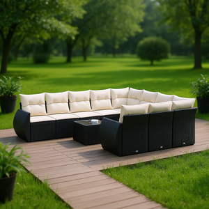 Black Pe <b>Rattan</b> Garden <b>Sofa</b> Set 10 Seater Outdoor Furniture Elegant Design Weather Resistant Garden Set - Product Image 2