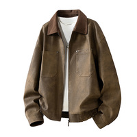 Veste en cuir PU pour homme, style américain robuste et décontracté, prête pour la ville, avec fermeture éclair et col rabattable, personnalisable