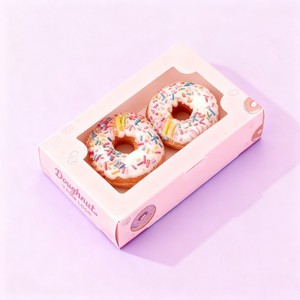 Boîte en papier en gros pour beignets, boîtes à friandises, boîtes roses, logo estampé, emballage pour beignets avec fenêtre - Product Image 5
