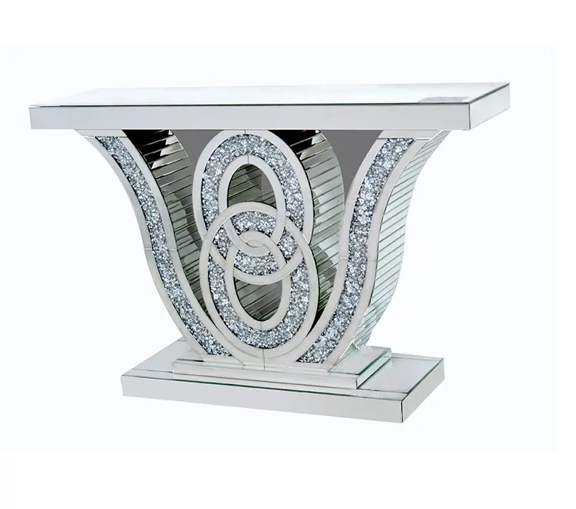 Rectangle Mirrored Console Table Sparkle Crushed Diamond Console Table For Living Room