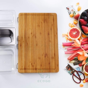 Tablas de cortar de bambú con bandeja para servir comida, tabla de cortar con contenedores, tablas de cortar modernas al por mayor - Product Image 3