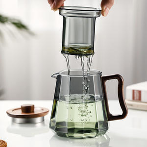 กาน้ำชาแก้วโบโรซิลิเกตใสขนาด 500 มล. ทนความร้อน ใช้กับเตาได้ พร้อมฝาปิดและด้ามจับไม้ สำหรับชงชาใบหลวม - Product Image 5