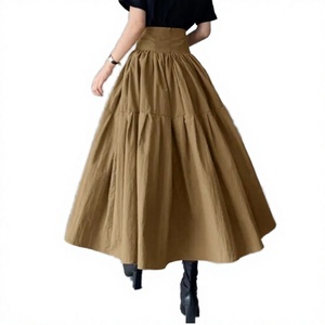 High Waist A-Line Pleated <b>Linen</b> Skirt Women Solid Color Breathable Casual Ankle-Length Skirt - Product Image 3