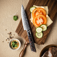Couteau utilitaire de cuisine haut de gamme 5'' en acier Damas japonais 129 couches avec manche en fibre de carbone noire et résine