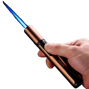 Offre Spéciale pas cher accessoires pour fumeurs cigare cigarette torche <span class=keywords><strong>flamme</strong></span> butane rechargeable allume-cigare briquets coupe-vent Jet bleu métal - Product Image 1