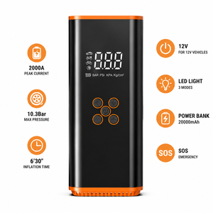 Arrancador de Coches Portátil con Inflador de Neumáticos, Compresor de Aire de 12V, 10.3 Bar, Luz LED, Banco de Energía, Suministro de Fábrica OEM ODM - Product Image 1