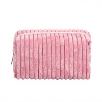 Pochette de maquillage portable en peluche douce multicolore à rayures verticales, sac de rangement portable pour produits de soin de la peau et cosmétiques