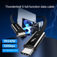 Thunderbolt jaket PVC kepang koaksial berlapis perak, jaket PVC kepang 5 Tipe C 120Gbps 240W Pd 16K 1M panjang 2M untuk komputer