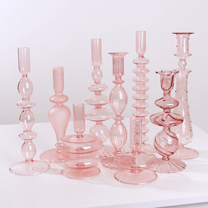 Современная домашняя светлая Роскошная настольная декорация для ужина при свечах реквизит ваза для дома винтажная художественная розовая стеклянная подсвечник - Product Image 4