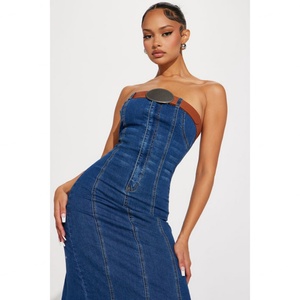 Robe longue sans manches en jean pour femme, col droit, sans bretelles, décontractée, lavable, avec logo personnalisé, qualité supérieure, fabrication OEM - Product Image 5