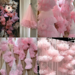 ANNIELU Voilage de plafond en tulle rose romantique effet nuage, décoration de mariage, <span class=keywords><strong>tissu</strong></span> en tulle moelleux à volants pour toile de fond et scène événementielle - Product Image 3