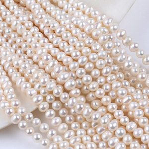 Chaîne de perles d'eau douce naturelles semi-finies 5-6 mm, perles elliptiques perforées, perles véritables, matériau de bricolage fait main, blanc et rose - Product Image 4
