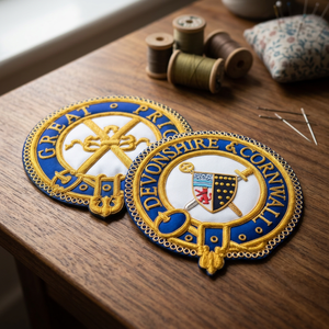 Custom Embroidered Circular Eco-Friendly Masonic Patch Sew-On <b>Badge</b> Blue Gold Fabric Classical Design Garment Application for - Product Image 3