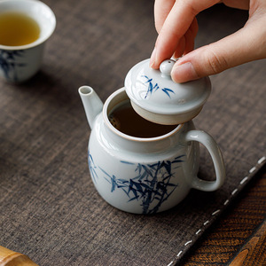 Guanlan Hand Painted Blue Bamboo Teapot Porcelain With Lid Kung Fu <b>Tea</b> <b>Set</b> - Product Image 3
