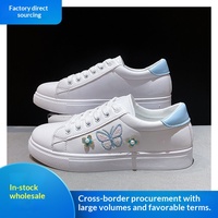 Baskets blanches pour femmes Printemps-Été 2026 Nouveauté à lacets décontractées semelles souples chaussures de course chaussures d'étudiant motif floral empeigne en PU maille