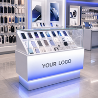 Comptoir/Présentoir de Téléphonie Mobile Écologique et Étanche Personnalisé avec Éclairage LED pour Magasin d'Électronique et Aménagement Intérieur de Vente au Détail