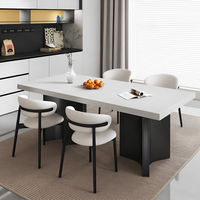 Table à manger moderne en pierre frittée couleur unie avec bord tombant, mobilier de salle à manger occidentale pour appartement, maison, hôtel, restaurant