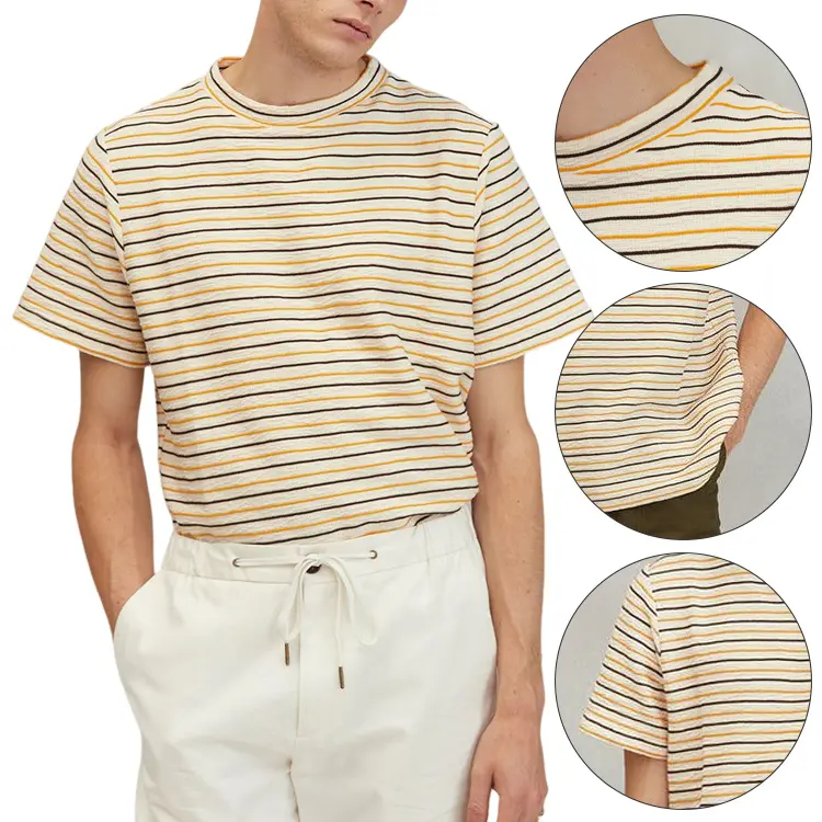 20.100% Cotton Combo Compact Siro Yarn High-end striped T-shirts Custom Men's Garment T-shirt Buy Custom Oem Crew Tee High-End T
