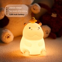 Veilleuse en silicone Hippopotame de dessin animé, Lampe d'ambiance de chevet à changement de couleur par commande tactile, Rechargeable par USB, Cadeau de décoration pour chambre d'enfant