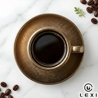 Ensemble tasse et soucoupe à café vintage en céramique bronze, mug à expresso et latte en porcelaine texturée or métallisé, décoration rustique pour table de café