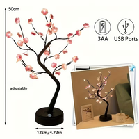 Lampu Tidur Kamar Tidur Bentuk Bunga Plum Hitam 50cm, Lampu Meja Dekoratif Suasana Ruangan, Dapat Digunakan dengan USB & Baterai
