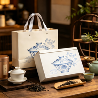 Sac en papier d'art de luxe de haute qualité avec poignée en ruban, emballage de boîte cadeau en carton, boîte à thé haut de gamme, logo personnalisé, image de marque d'entreprise