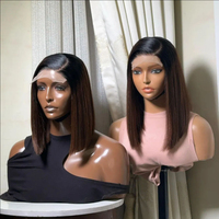Wig Bob 4x4 2x6 Lace Closure Cokelat dengan Ujung Gelap, Rambut Asli Cina 200% Density, Lurus Alami, Wig Bob Pendek untuk Wanita Kulit Hitam