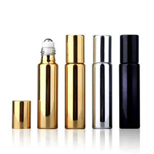 Luxe 5Ml 10Ml Parfum Roll Op Fles Lege Plated Zilver Zwart Goud Etherische Olie Glazen Roller Flessen