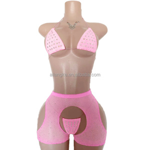 Pakaian Tari Eksotis Grosir Desainer Pakaian Penari Striptis Lingerie Seksi Set Bikini Jaring - Product Image 4
