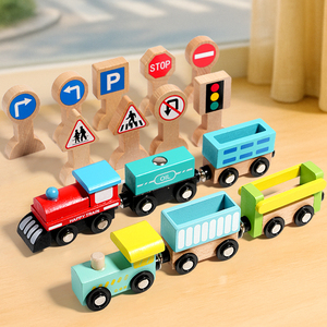 Ensemble de Train en bois Montessori classique pistes jouet éducatif ferroviaire magnétique pour enfants tout-petits panneaux de <span class=keywords><strong>signalisation</strong></span> en bois pour - Product Image 2